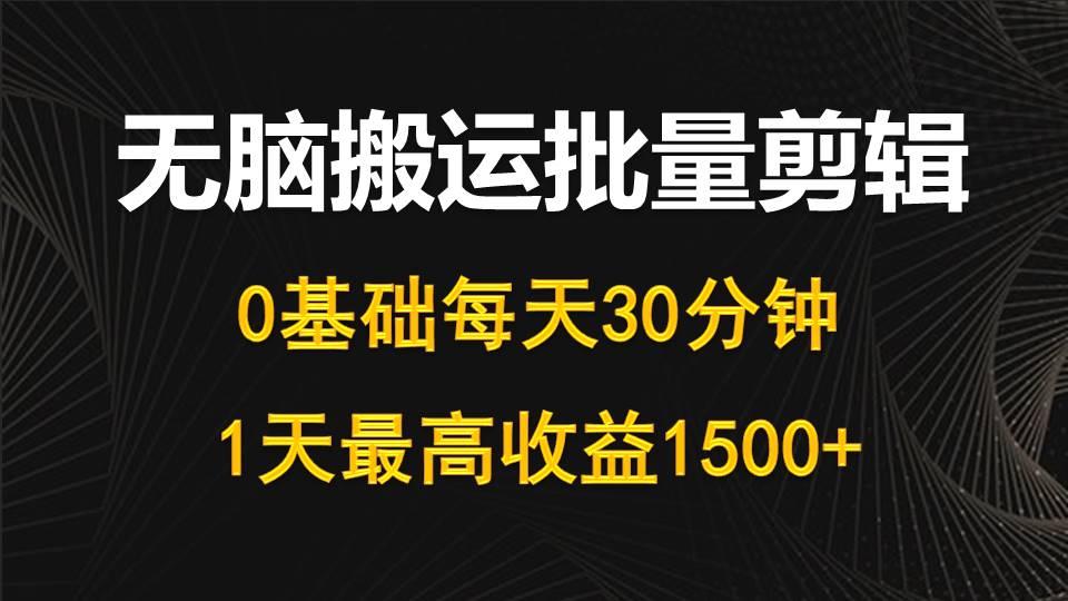 (10008期)每天30分钟，0基础无脑搬运批量剪辑，1天最高收益1500+-铜臭网