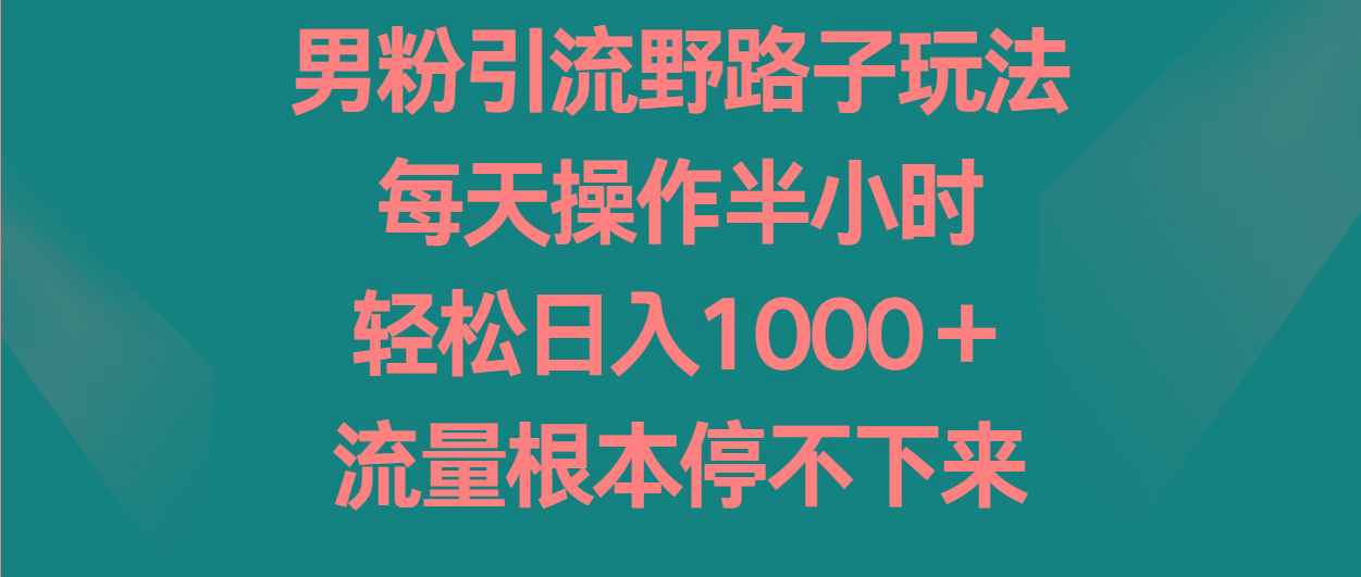 男粉引流野路子玩法，每天操作半小时轻松日入1000＋，流量根本停不下来-铜臭网