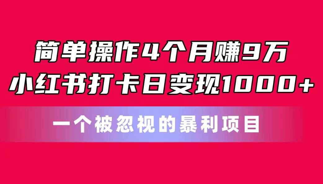 简单操作4个月赚9万！小红书打卡日变现1000+！一个被忽视的暴力项目-铜臭网