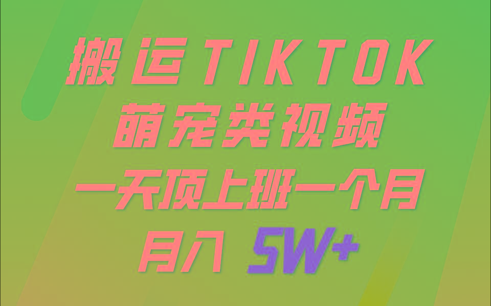 一键搬运TIKTOK萌宠类视频，一部手机即可操作，所有平台均可发布 轻松月入5W+-铜臭网