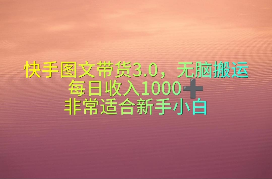 快手图文带货3.0，无脑搬运，每日收入1000＋，非常适合新手小白-铜臭网