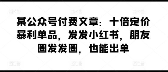 某公众号付费文章：十倍定价暴利单品，发发小红书，朋友圈发发圈，也能出单-铜臭网