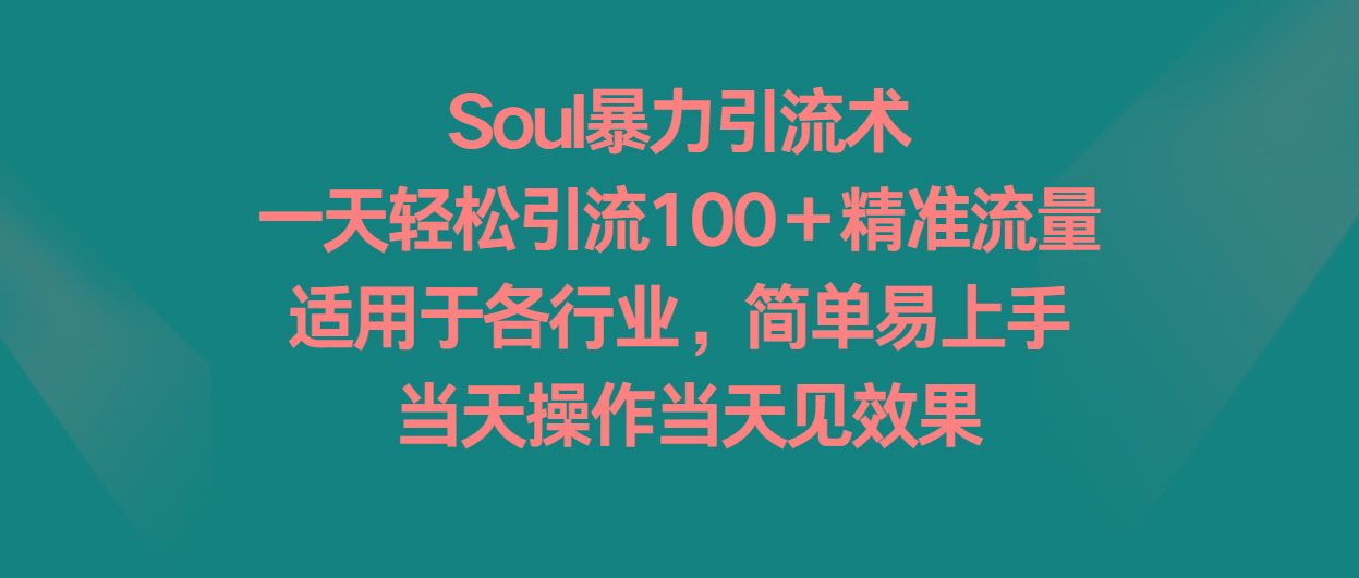 Soul暴力引流术,一天轻松引流100+精准流量,适用于各行业,简单易上手!-铜臭网