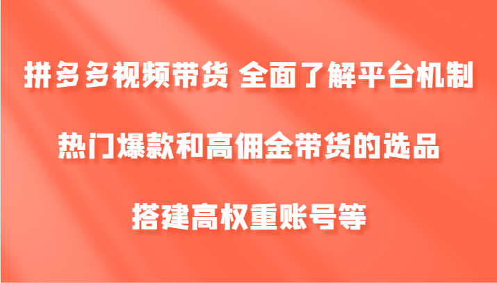 拼多多视频带货 全面了解平台机制、热门爆款和高佣金带货的选品，搭建高权重账号等-铜臭网