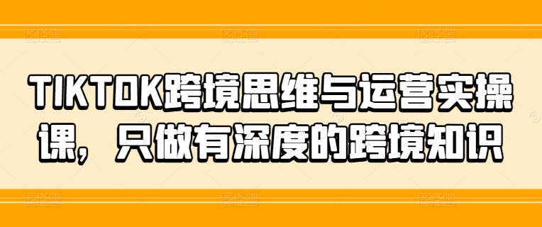 TIKTOK跨境思维与运营实操课，只做有深度的跨境知识-铜臭网