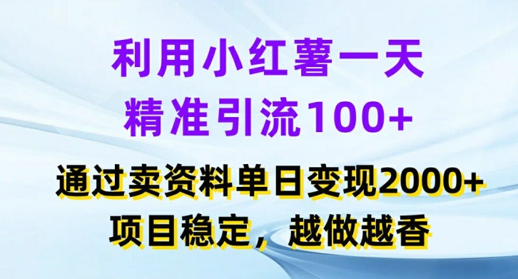 利用小红书一天精准引流100+，通过卖项目单日变现2k+，项目稳定，越做越香【揭秘】-铜臭网