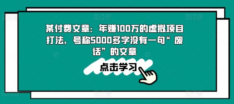 某付费文章：年赚100w的虚拟项目打法，号称5000多字没有一句“废话”的文章-铜臭网