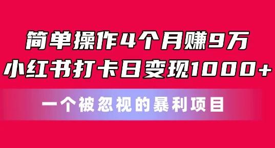 简单操作4个月赚9w，小红书打卡日变现1k，一个被忽视的暴力项目【揭秘】-铜臭网