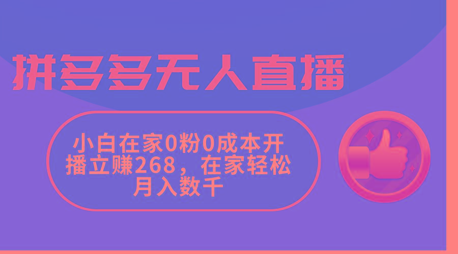 拼多多无人直播，小白在家0粉0成本开播立赚268，在家轻松月入数千-铜臭网