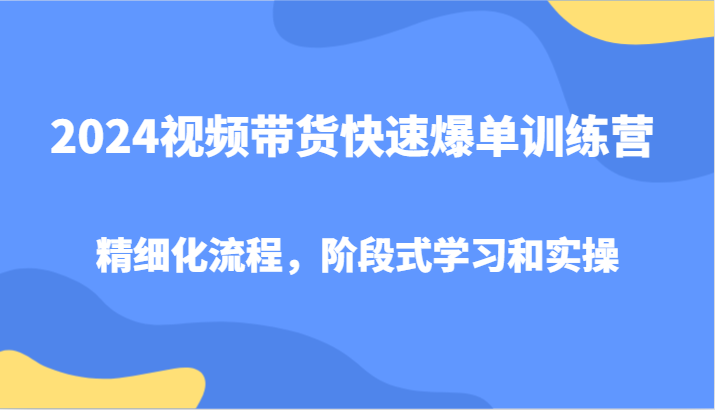 2024视频带货快速爆单训练营，精细化流程，阶段式学习和实操-铜臭网
