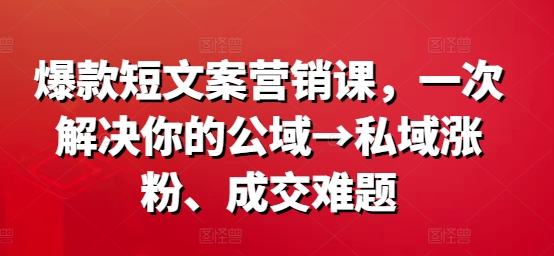 爆款短文案营销课,一次解决你的公域→私域涨粉、成交难题-铜臭网