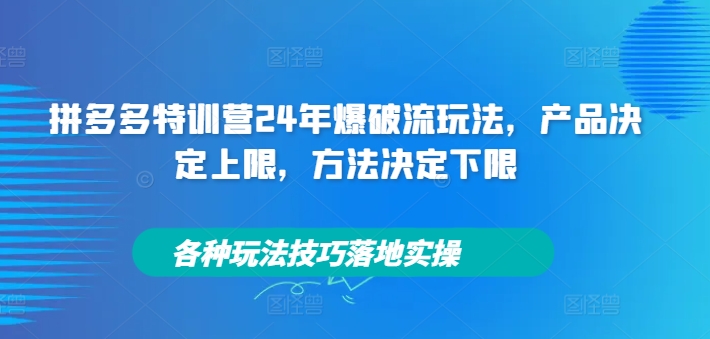 拼多多特训营24年爆破流玩法，产品决定上限，方法决定下限，各种玩法技巧落地实操-铜臭网