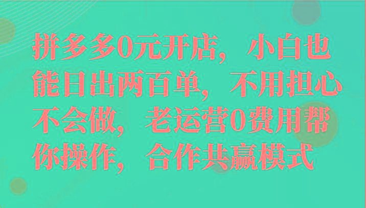 最新拼多多优质项目小白福利，两天销量过百单，不收费、老运营代操作-铜臭网