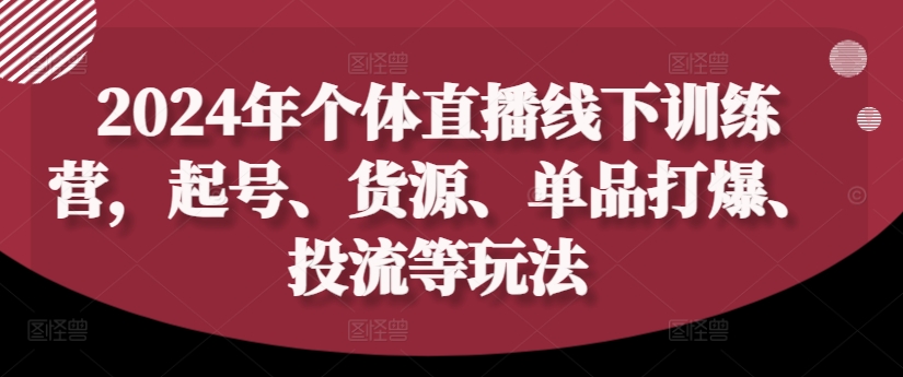 2024年个体直播训练营，起号、货源、单品打爆、投流等玩法-铜臭网