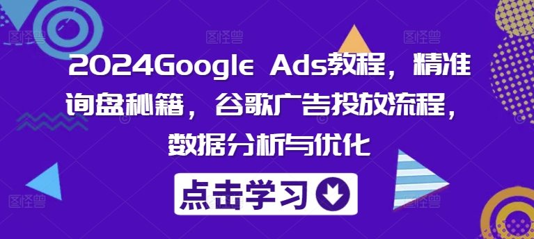 2024Google Ads教程，精准询盘秘籍，谷歌广告投放流程，数据分析与优化-铜臭网