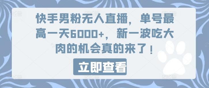 快手男粉无人直播，单号最高一天6000+，新一波吃大肉的机会真的来了-铜臭网