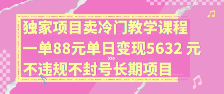 独家项目卖冷门教学课程一单88元单日变现5632元违规不封号长期项目【揭秘】-铜臭网