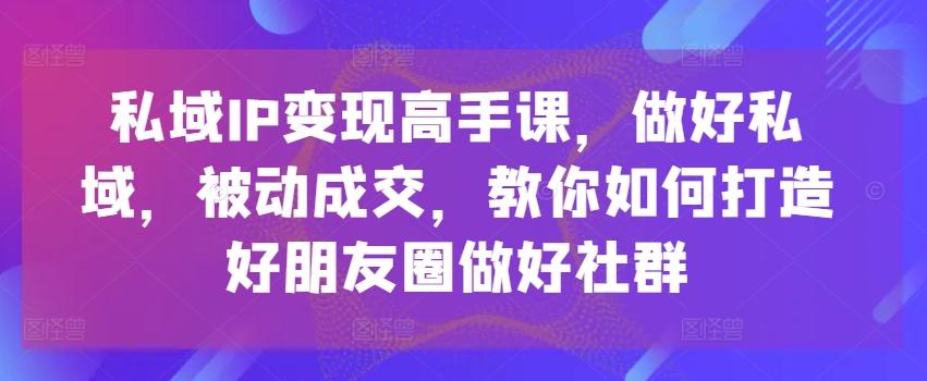 私域IP变现高手课，做好私域，被动成交，教你如何打造好朋友圈做好社群-铜臭网