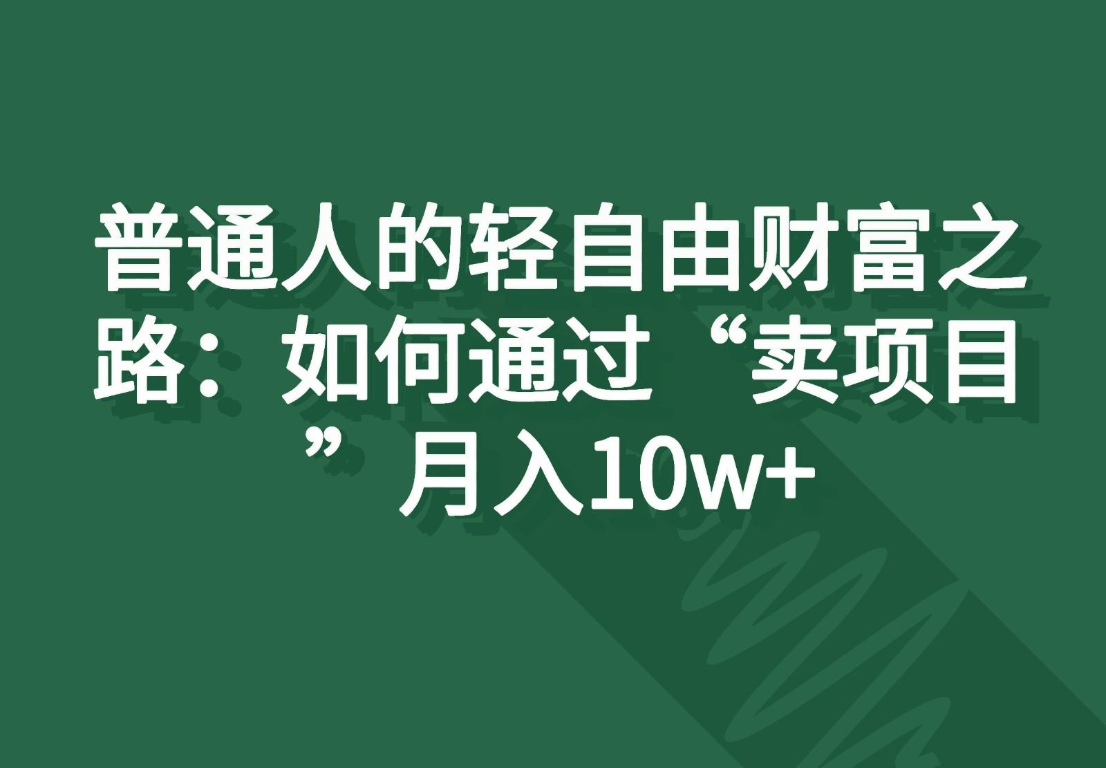 普通人的轻自由财富之路：如何通过“卖项目”月入10w+-铜臭网