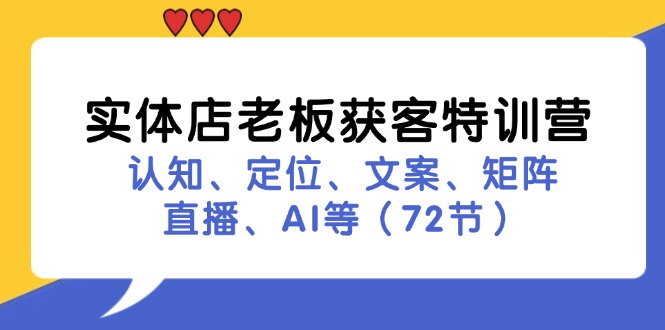 实体店老板获客特训营：认知、定位、文案、矩阵、直播、AI等(72节-铜臭网