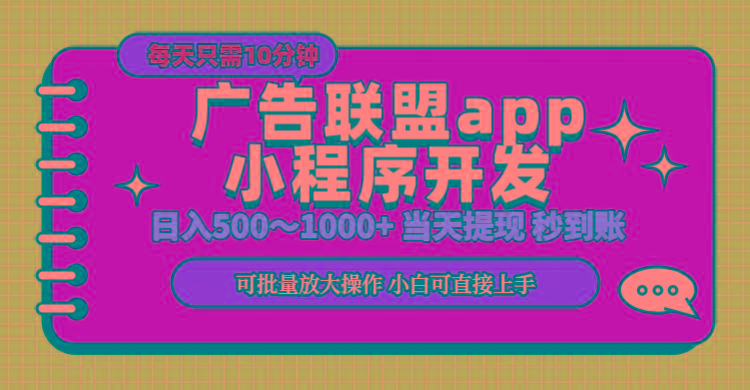 小程序开发 广告赚钱 日入500~1000+ 小白轻松上手！-铜臭网