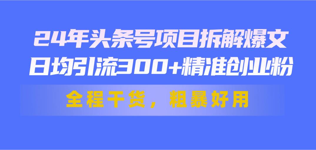 24年头条号项目拆解爆文，日均引流300+精准创业粉，全程干货，粗暴好用-铜臭网
