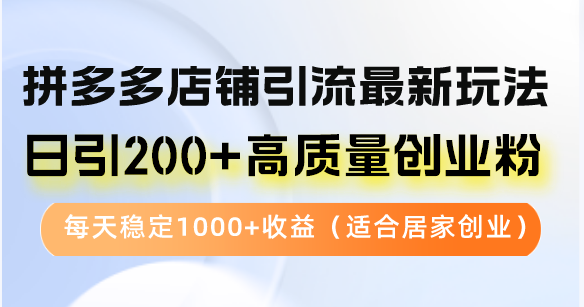 拼多多店铺引流最新玩法，日引200+高质量创业粉，每天稳定1000+收益(…-铜臭网