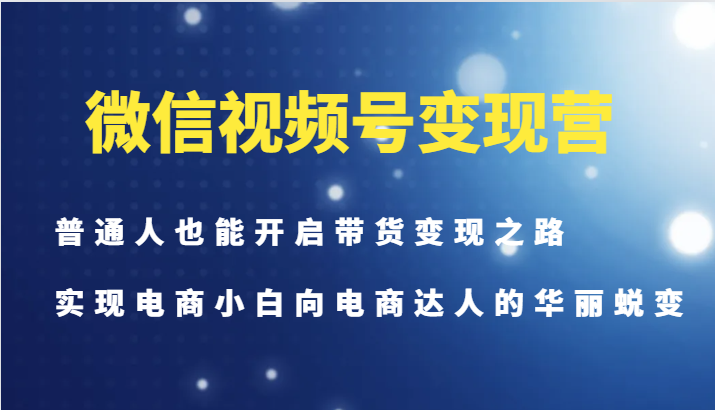 微信视频号变现营-普通人也能开启带货变现之路，实现电商小白向电商达人的华丽蜕变-铜臭网
