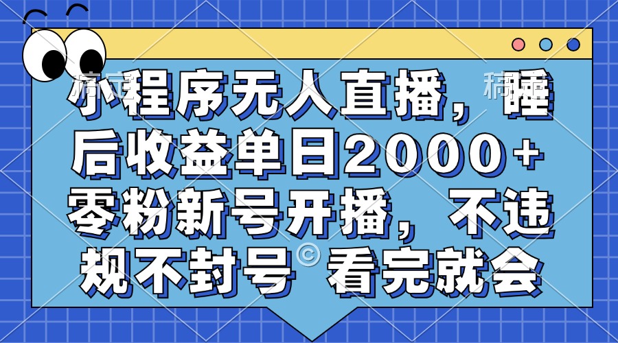 小程序无人直播，睡后收益单日2000+ 零粉新号开播，不违规不封号 看完就会-铜臭网