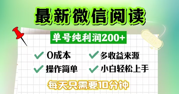 微信阅读最新玩法，每天十分钟，单号一天200+，简单0零成本，当日提现-铜臭网