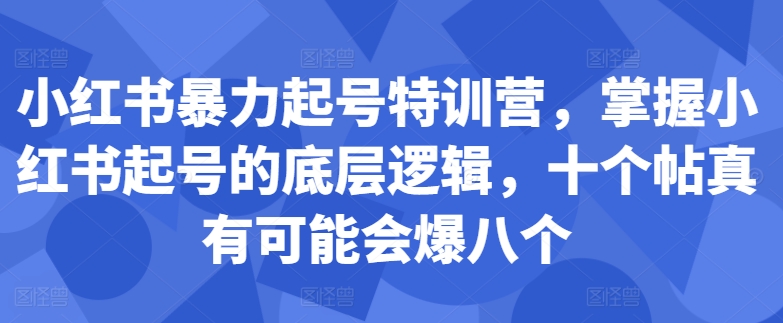 小红书暴力起号特训营，掌握小红书起号的底层逻辑，十个帖真有可能会爆八个-铜臭网