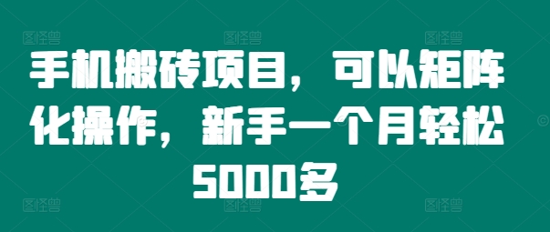 手机搬砖项目，可以矩阵化操作，新手一个月轻松5000多-铜臭网
