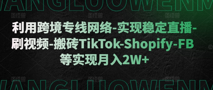 利用跨境专线网络-实现稳定直播-刷视频-搬砖TikTok-Shopify-FB等实现月入2W+【揭秘】-铜臭网