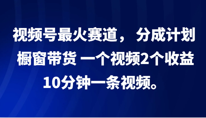 视频号最火赛道， 分成计划， 橱窗带货，一个视频2个收益，10分钟一条视频。-铜臭网