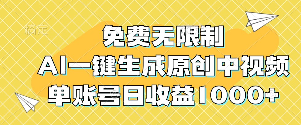 免费无限制，AI一键生成原创中视频，单账号日收益1000+-铜臭网