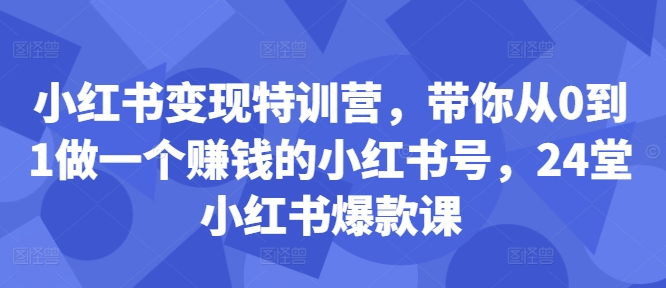 小红书变现特训营，带你从0到1做一个赚钱的小红书号，24堂小红书爆款课-铜臭网