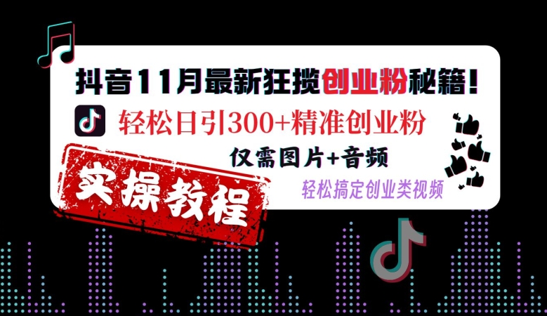 抖音11月最新狂揽创业粉秘籍，轻松日引300+精准创业粉，仅需图片+音频，轻松搞定创业类视频-铜臭网
