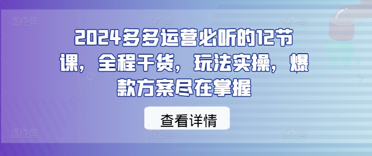 2024多多运营必听的12节课，全程干货，玩法实操，爆款方案尽在掌握-铜臭网