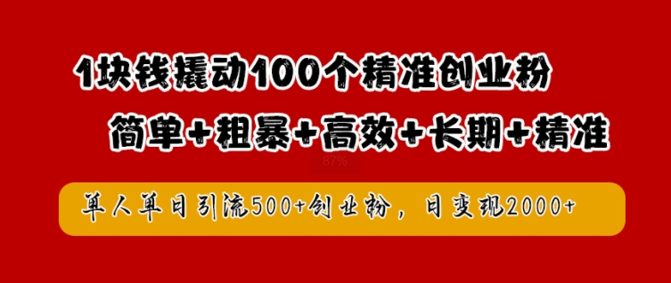 1块钱撬动100个精准创业粉，简单粗暴高效长期精准，单人单日引流500+创业粉，日变现2k【揭秘】-铜臭网