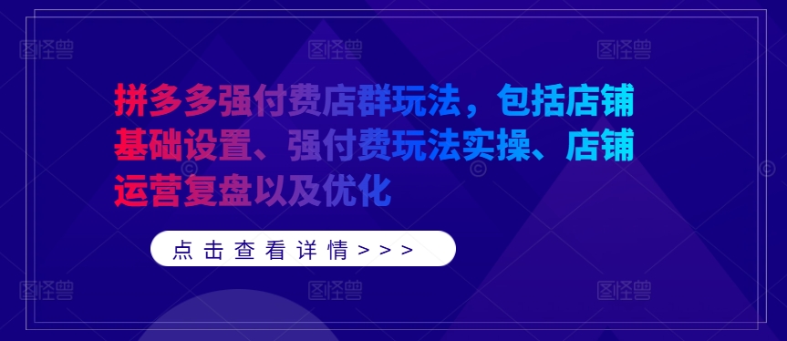拼多多强付费店群玩法，包括店铺基础设置、强付费玩法实操、店铺运营复盘以及优化-铜臭网