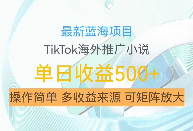 最新蓝海项目，利用tiktok海外推广小说赚钱佣金，简单易学，日入500+，可矩阵放大【揭秘】-铜臭网