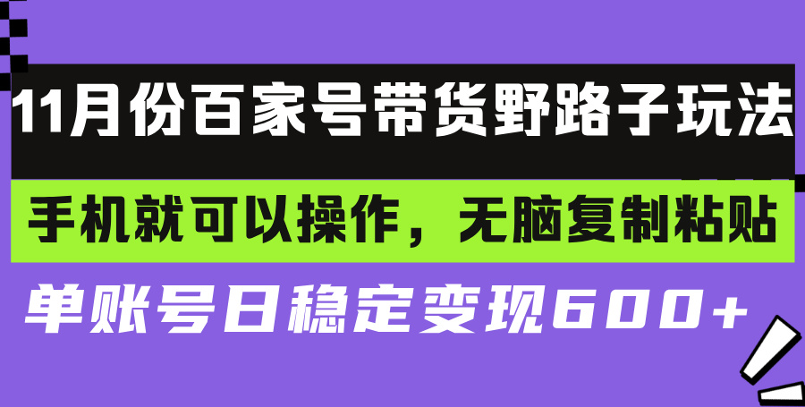百家号带货野路子玩法 手机就可以操作，无脑复制粘贴 单账号日稳定变现…-铜臭网