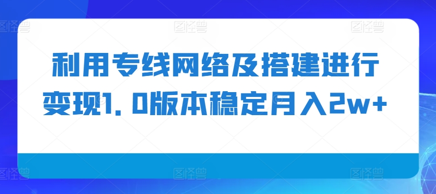 利用专线网络及搭建进行变现1.0版本稳定月入2w+【揭秘】-铜臭网