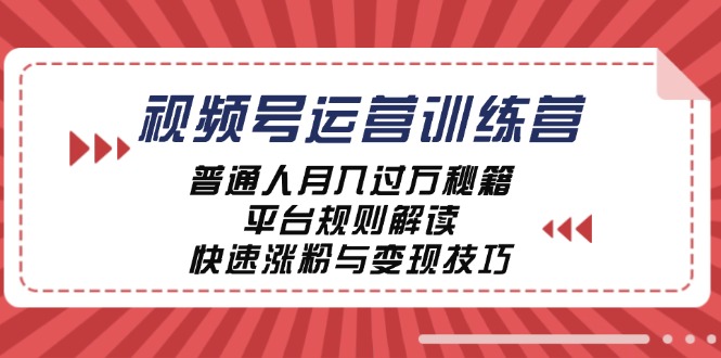 视频号运营训练营：普通人月入过万秘籍，平台规则解读，快速涨粉与变现-铜臭网