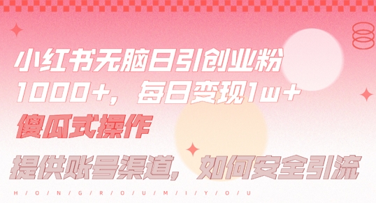 小红书无脑每日引流创业粉500+，小白每天只花半小时，躺赚长尾收益【揭秘】-铜臭网