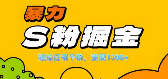 单人单机日引千粉，变现1k+，S粉流量掘金计划攻略【揭秘】-铜臭网