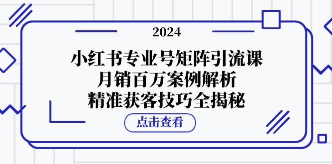 小红书专业号矩阵引流课，月销百万案例解析，精准获客技巧全揭秘-铜臭网
