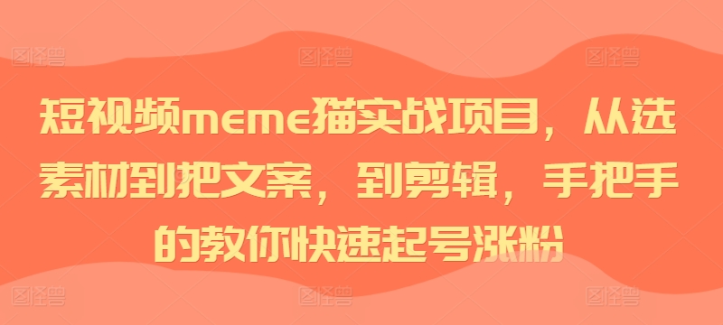 短视频meme猫实战项目，从选素材到把文案，到剪辑，手把手的教你快速起号涨粉-铜臭网