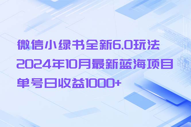 微信小绿书全新6.0玩法，2024年10月最新蓝海项目，单号日收益1000+-铜臭网