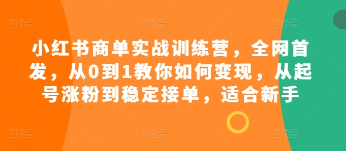 小红书商单实战训练营，全网首发，从0到1教你如何变现，从起号涨粉到稳定接单，适合新手-铜臭网
